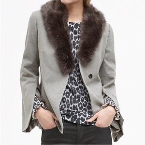 Banana Republic Gray Blazer with Faux Fur Collar